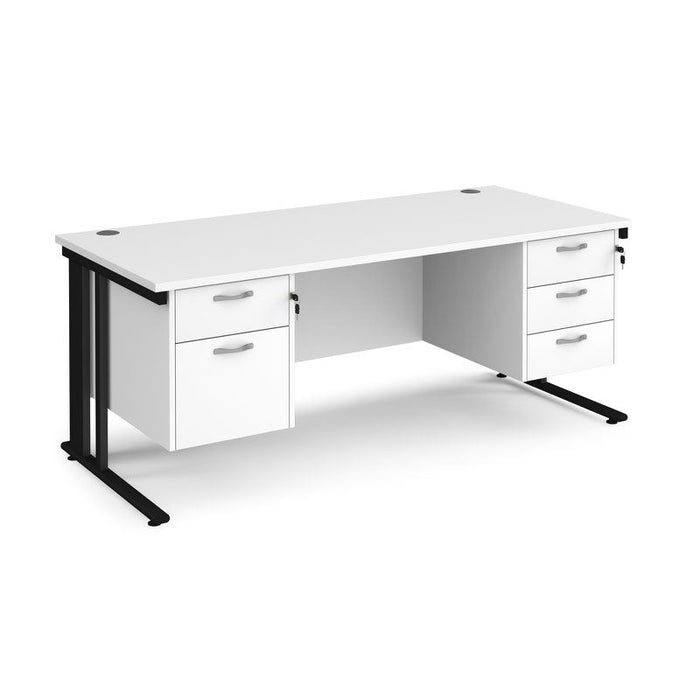 Maestro 25 cable managed leg straight office desk with 2 and 3 drawer pedestals Desking Dams White Black 1800mm x 800mm