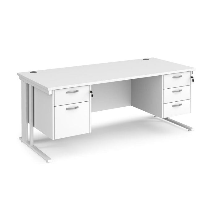 Maestro 25 cable managed leg straight office desk with 2 and 3 drawer pedestals Desking Dams White White 1800mm x 800mm