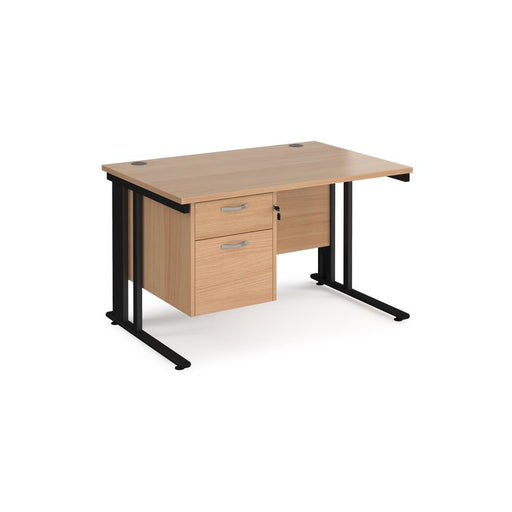 Maestro 25 cable managed leg straight office desk with 2 drawer pedestal Desking Dams Beech Black 1200mm x 800mm
