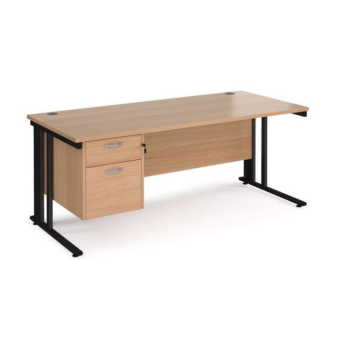 Maestro 25 cable managed leg straight office desk with 2 drawer pedestal Desking Dams Beech Black 1800mm x 800mm