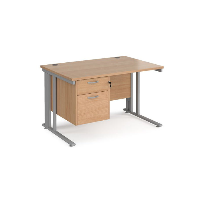 Maestro 25 cable managed leg straight office desk with 2 drawer pedestal Desking Dams Beech Silver 1200mm x 800mm