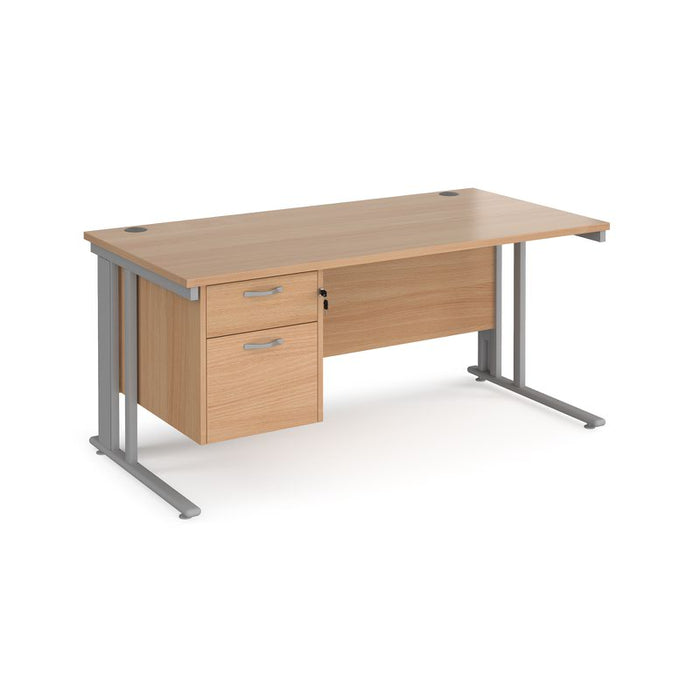 Maestro 25 cable managed leg straight office desk with 2 drawer pedestal Desking Dams Beech Silver 1600mm x 800mm