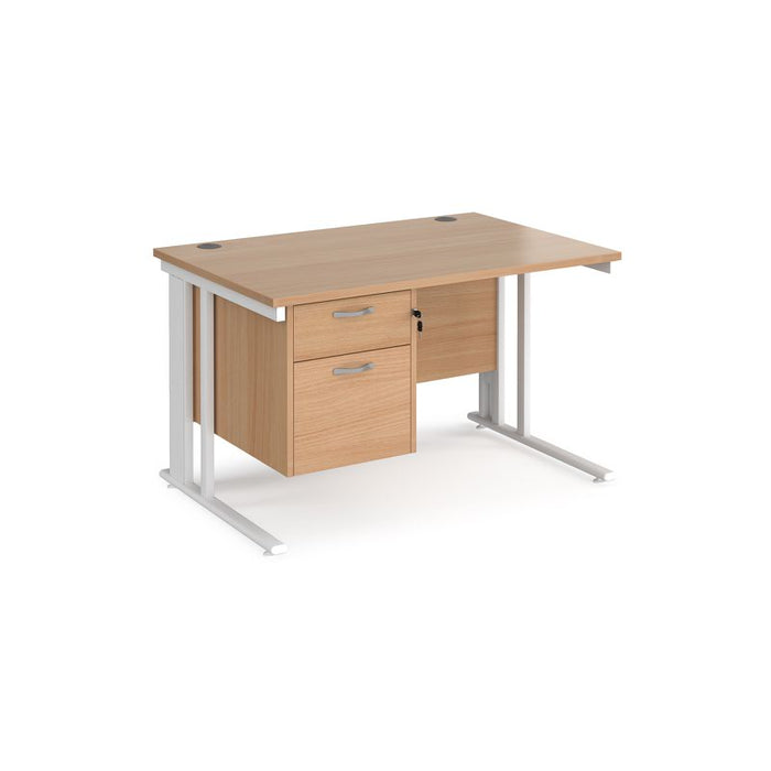 Maestro 25 cable managed leg straight office desk with 2 drawer pedestal Desking Dams Beech White 1200mm x 800mm