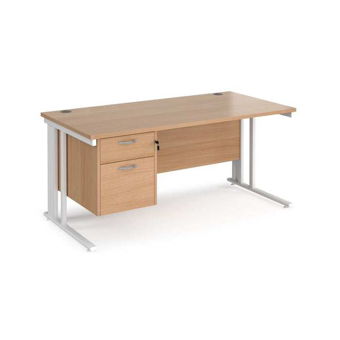 Maestro 25 cable managed leg straight office desk with 2 drawer pedestal Desking Dams Beech White 1600mm x 800mm