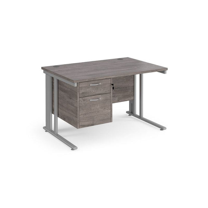 Maestro 25 cable managed leg straight office desk with 2 drawer pedestal Desking Dams Grey Oak Silver 1200mm x 800mm
