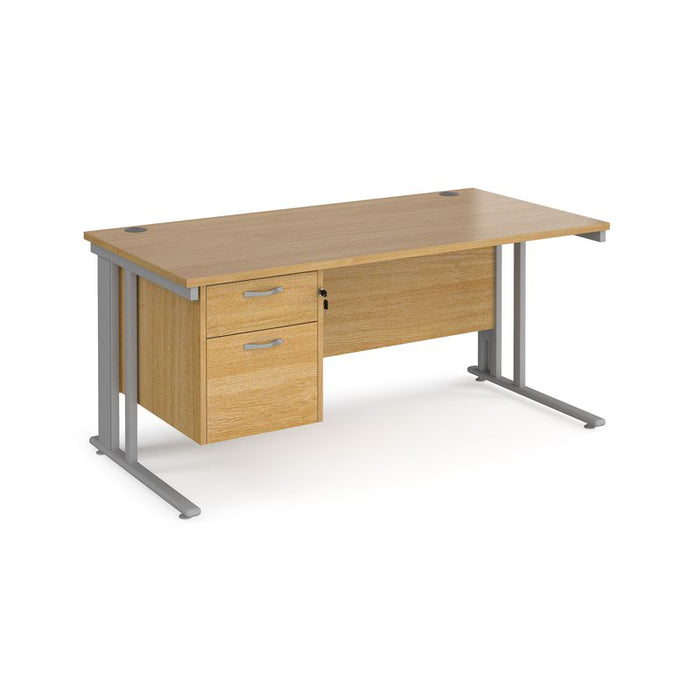 Maestro 25 cable managed leg straight office desk with 2 drawer pedestal Desking Dams Oak Silver 1400mm x 800mm