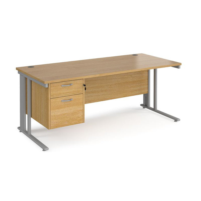Maestro 25 cable managed leg straight office desk with 2 drawer pedestal Desking Dams Oak Silver 1800mm x 800mm