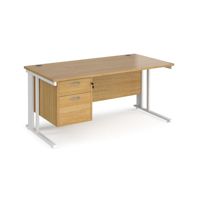 Maestro 25 cable managed leg straight office desk with 2 drawer pedestal Desking Dams Oak White 1600mm x 800mm