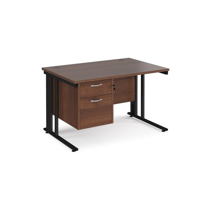 Maestro 25 cable managed leg straight office desk with 2 drawer pedestal Desking Dams Walnut Black 1200mm x 800mm