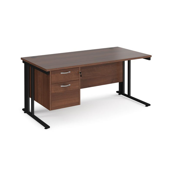 Maestro 25 cable managed leg straight office desk with 2 drawer pedestal Desking Dams Walnut Black 1600mm x 800mm