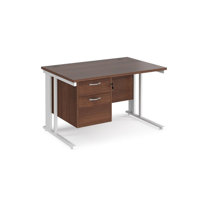 Maestro 25 cable managed leg straight office desk with 2 drawer pedestal Desking Dams Walnut White 1200mm x 800mm