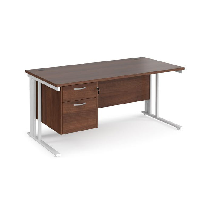Maestro 25 cable managed leg straight office desk with 2 drawer pedestal Desking Dams Walnut White 1600mm x 800mm