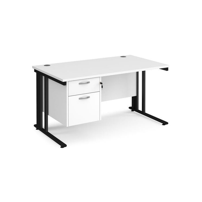 Maestro 25 cable managed leg straight office desk with 2 drawer pedestal Desking Dams White Black 1400mm x 800mm