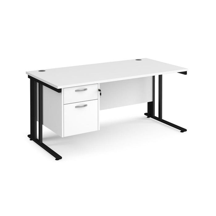 Maestro 25 cable managed leg straight office desk with 2 drawer pedestal Desking Dams White Black 1600mm x 800mm