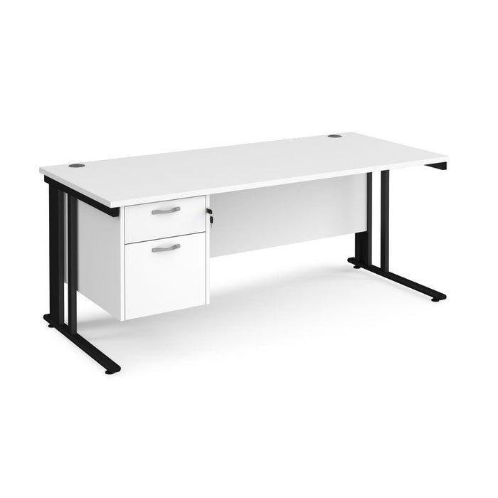 Maestro 25 cable managed leg straight office desk with 2 drawer pedestal Desking Dams White Black 1800mm x 800mm