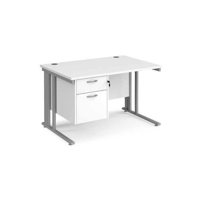 Maestro 25 cable managed leg straight office desk with 2 drawer pedestal Desking Dams White Silver 1200mm x 800mm