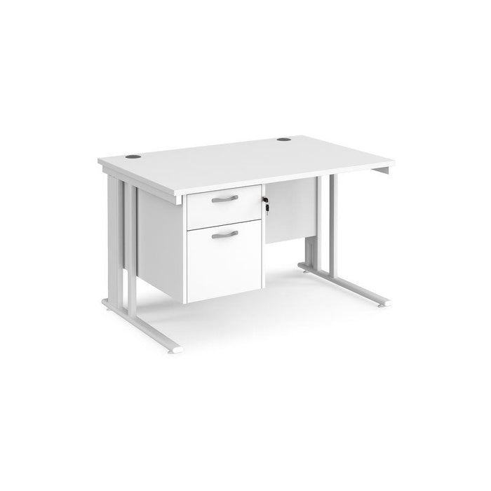 Maestro 25 cable managed leg straight office desk with 2 drawer pedestal Desking Dams White White 1200mm x 800mm