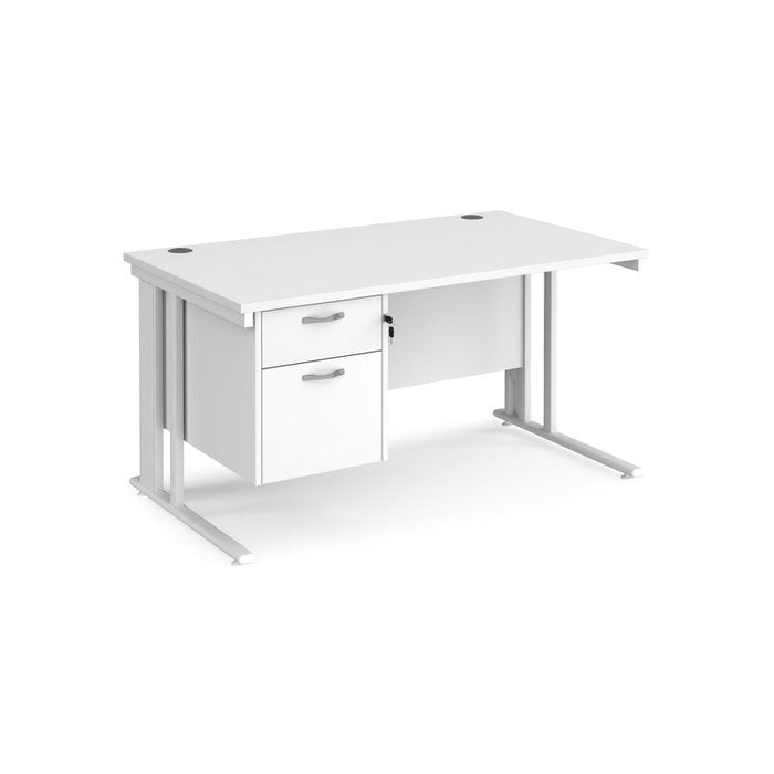 Maestro 25 cable managed leg straight office desk with 2 drawer pedestal Desking Dams White White 1400mm x 800mm