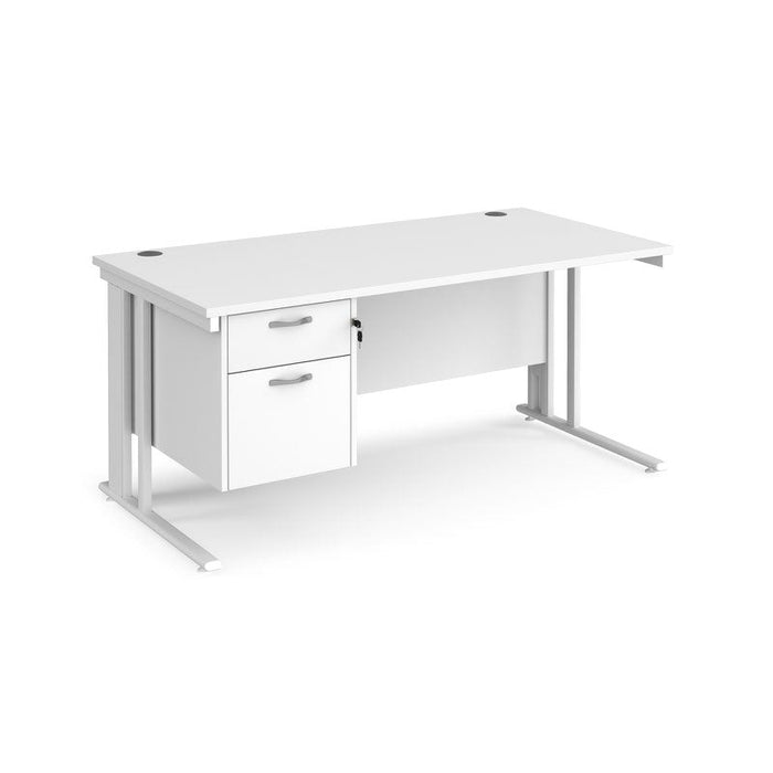 Maestro 25 cable managed leg straight office desk with 2 drawer pedestal Desking Dams White White 1600mm x 800mm