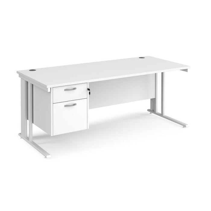 Maestro 25 cable managed leg straight office desk with 2 drawer pedestal Desking Dams White White 1800mm x 800mm