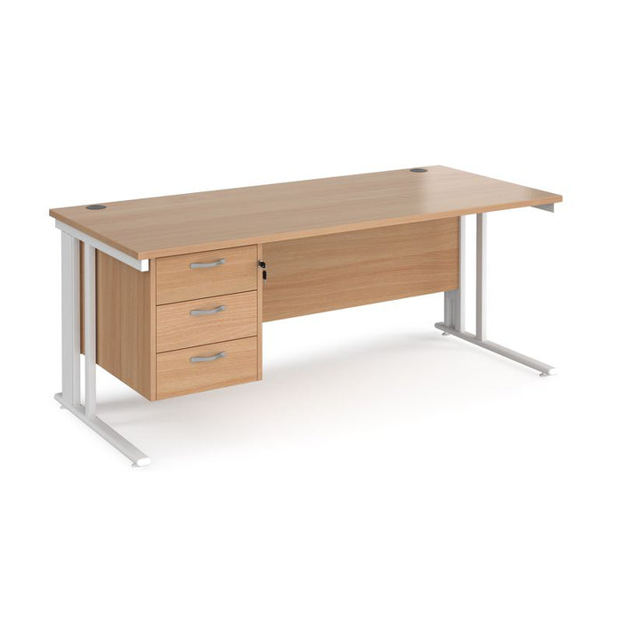 Maestro 25 cable managed leg straight office desk with 3 drawer pedestal Desking Dams Beech White 1800mm x 800mm