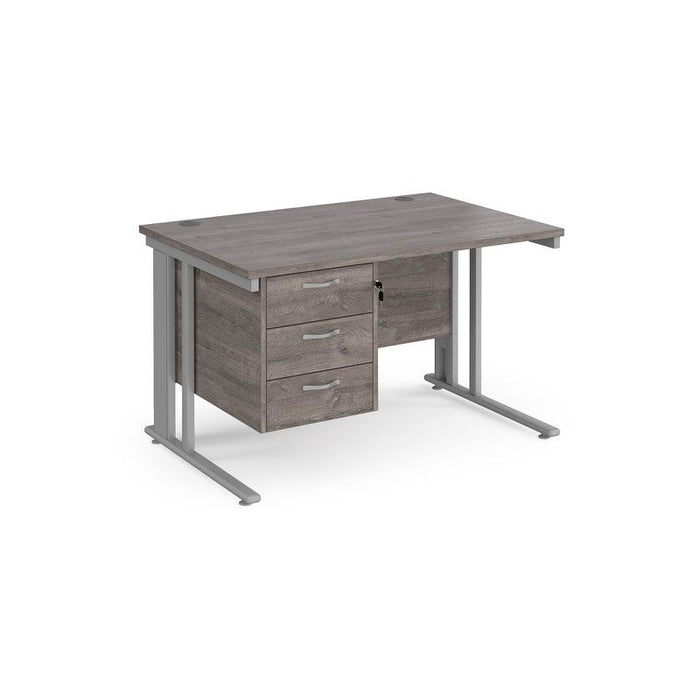 Maestro 25 cable managed leg straight office desk with 3 drawer pedestal Desking Dams Grey Oak Silver 1200mm x 800mm
