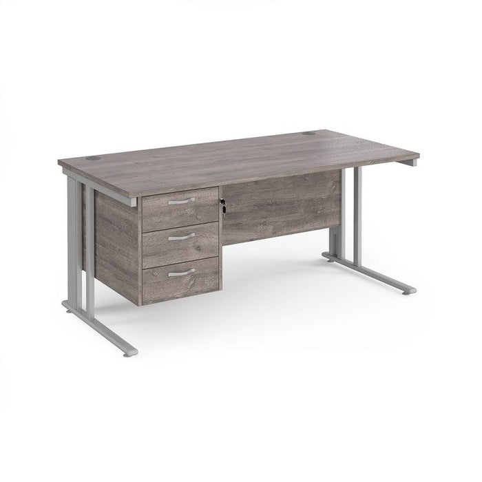 Maestro 25 cable managed leg straight office desk with 3 drawer pedestal Desking Dams Grey Oak Silver 1600mm x 800mm