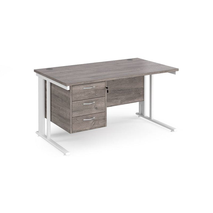 Maestro 25 cable managed leg straight office desk with 3 drawer pedestal Desking Dams Grey Oak White 1400mm x 800mm