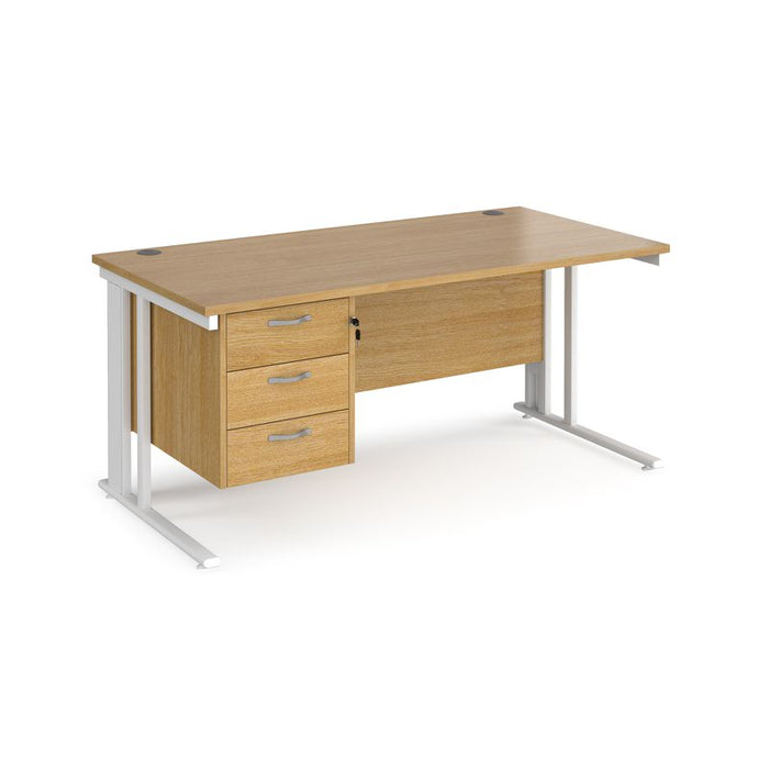 Maestro 25 cable managed leg straight office desk with 3 drawer pedestal Desking Dams Oak White 1600mm x 800mm