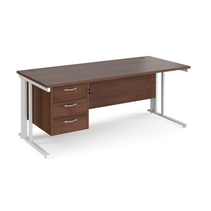 Maestro 25 cable managed leg straight office desk with 3 drawer pedestal Desking Dams Walnut White 1800mm x 800mm