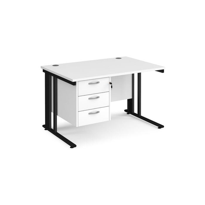 Maestro 25 cable managed leg straight office desk with 3 drawer pedestal Desking Dams White Black 1200mm x 800mm