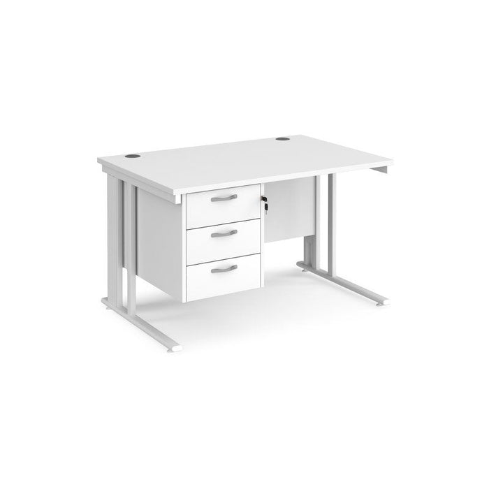 Maestro 25 cable managed leg straight office desk with 3 drawer pedestal Desking Dams White White 1200mm x 800mm