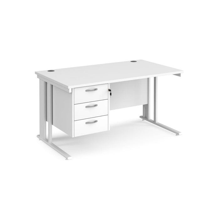 Maestro 25 cable managed leg straight office desk with 3 drawer pedestal Desking Dams White White 1400mm x 800mm