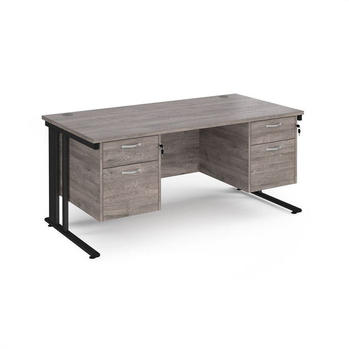 Maestro 25 cable managed leg straight office desk with two x 2 drawer pedestals Desking Dams Grey Oak Black 1600mm x 800mm