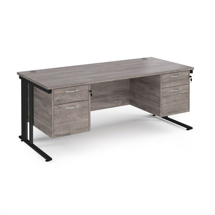 Maestro 25 cable managed leg straight office desk with two x 2 drawer pedestals Desking Dams Grey Oak Black 1800mm x 800mm