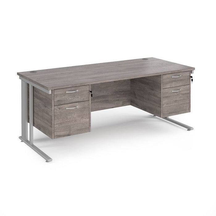 Maestro 25 cable managed leg straight office desk with two x 2 drawer pedestals Desking Dams Grey Oak Silver 1800mm x 800mm