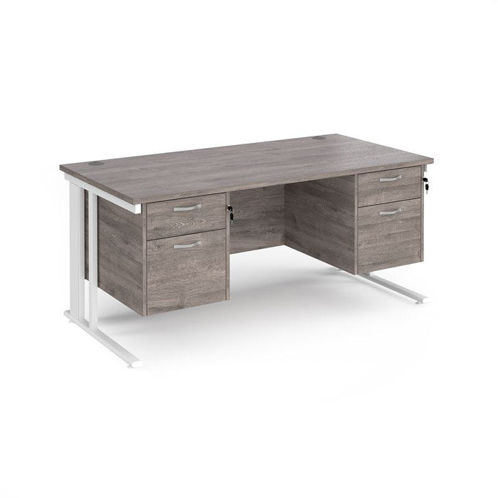 Maestro 25 cable managed leg straight office desk with two x 2 drawer pedestals Desking Dams Grey Oak White 1600mm x 800mm