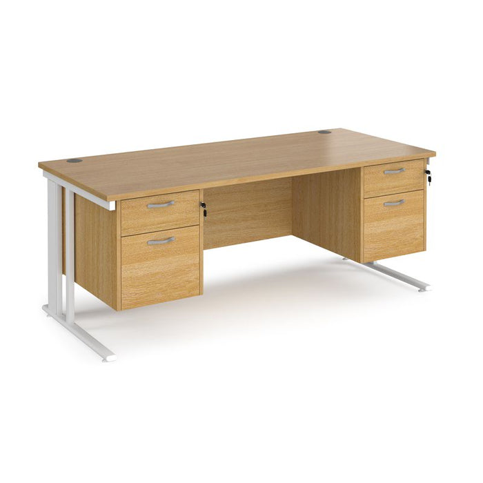 Maestro 25 cable managed leg straight office desk with two x 2 drawer pedestals Desking Dams Oak White 1800mm x 800mm