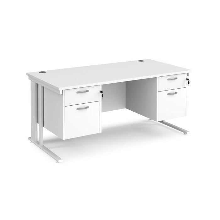 Maestro 25 cable managed leg straight office desk with two x 2 drawer pedestals Desking Dams White Silver 1600mm x 800mm