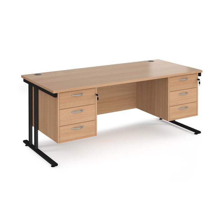 Maestro 25 cantilever leg straight desk with two x 3 drawer pedestals Desking Dams Beech Black 1800mm x 800mm