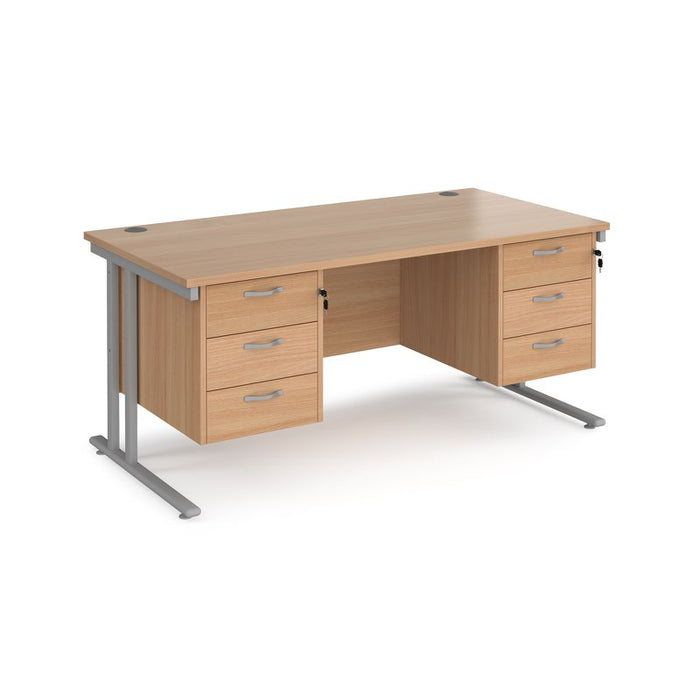 Maestro 25 cantilever leg straight desk with two x 3 drawer pedestals Desking Dams Beech Silver 1600mm x 800mm