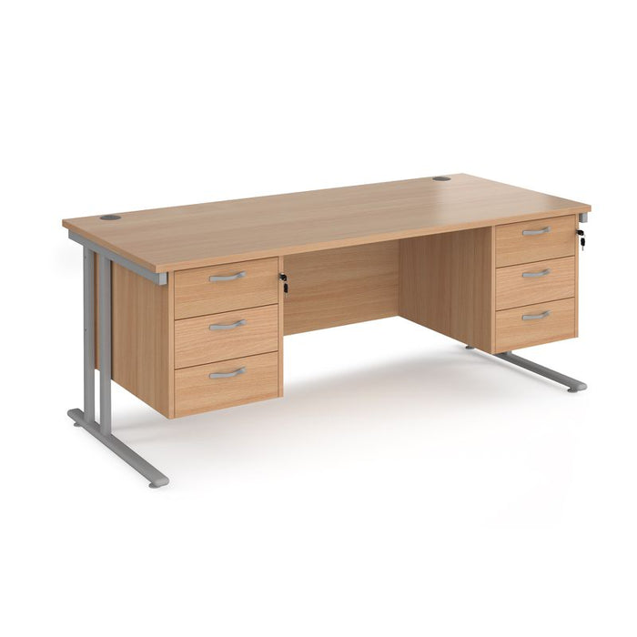 Maestro 25 cantilever leg straight desk with two x 3 drawer pedestals Desking Dams Beech Silver 1800mm x 800mm