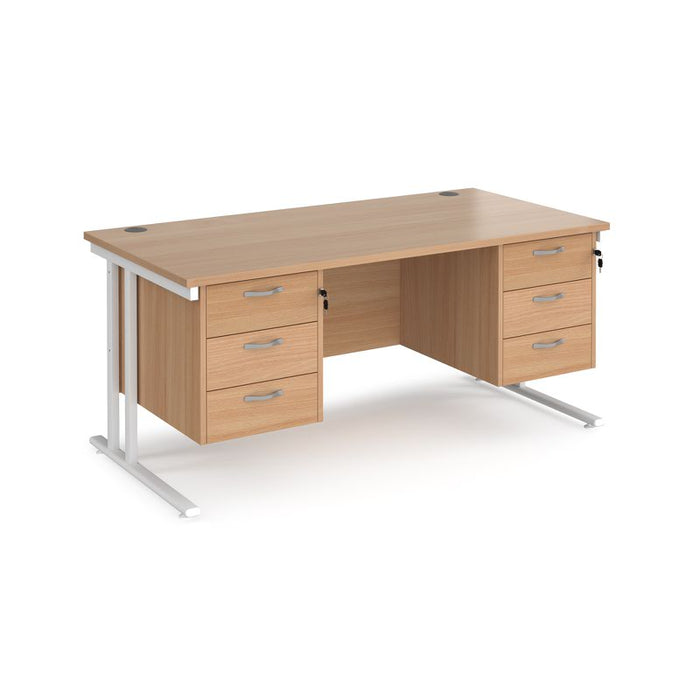 Maestro 25 cantilever leg straight desk with two x 3 drawer pedestals Desking Dams Beech White 1600mm x 800mm