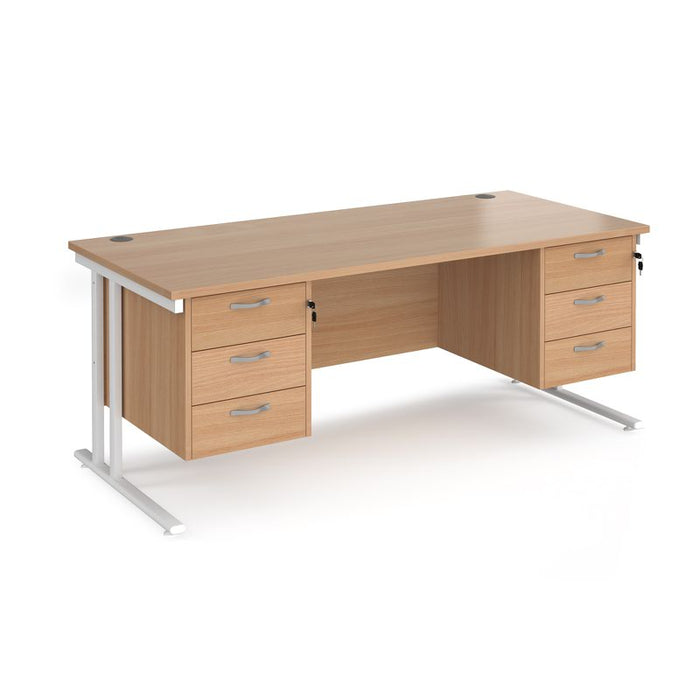 Maestro 25 cantilever leg straight desk with two x 3 drawer pedestals Desking Dams Beech White 1800mm x 800mm