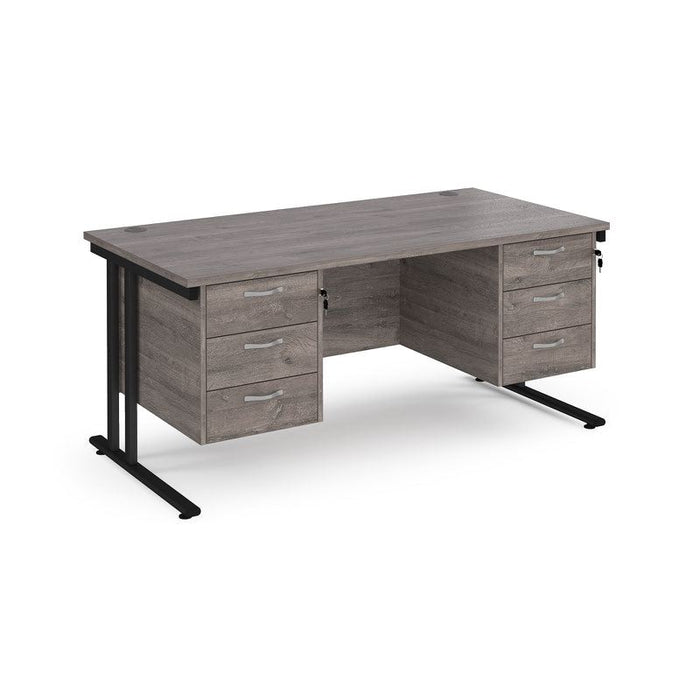 Maestro 25 cantilever leg straight desk with two x 3 drawer pedestals Desking Dams Grey Oak Black 1600mm x 800mm