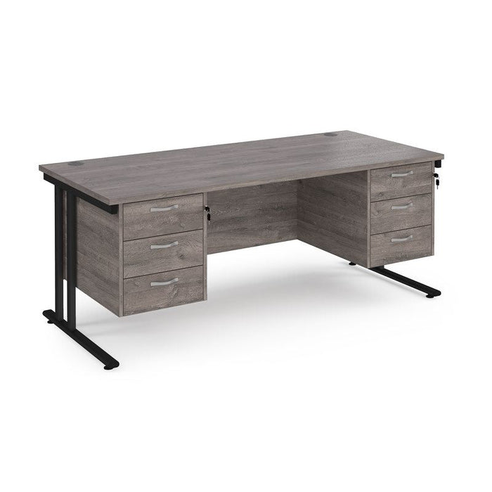 Maestro 25 cantilever leg straight desk with two x 3 drawer pedestals Desking Dams Grey Oak Black 1800mm x 800mm