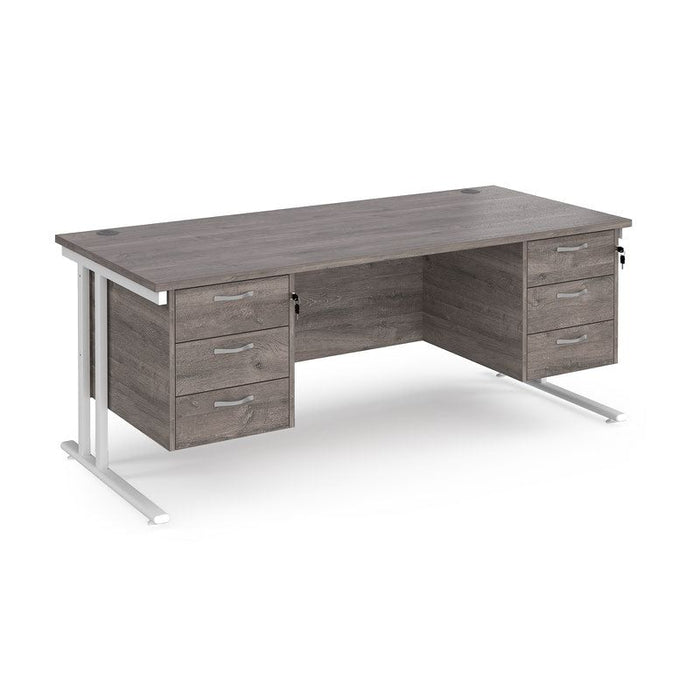 Maestro 25 cantilever leg straight desk with two x 3 drawer pedestals Desking Dams Grey Oak White 1800mm x 800mm