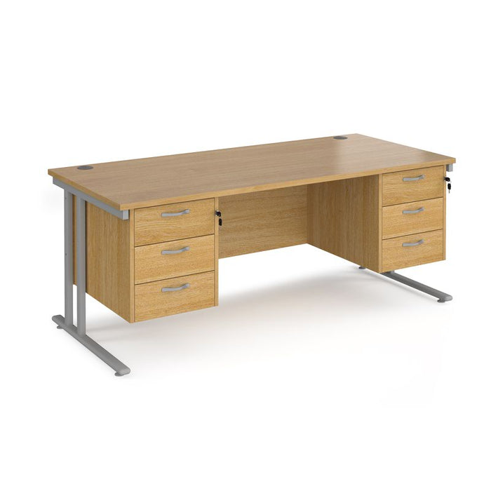 Maestro 25 cantilever leg straight desk with two x 3 drawer pedestals Desking Dams Oak Silver 1800mm x 800mm