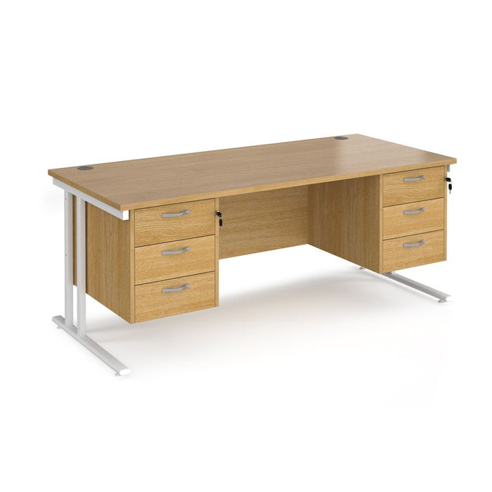 Maestro 25 cantilever leg straight desk with two x 3 drawer pedestals Desking Dams Oak White 1800mm x 800mm