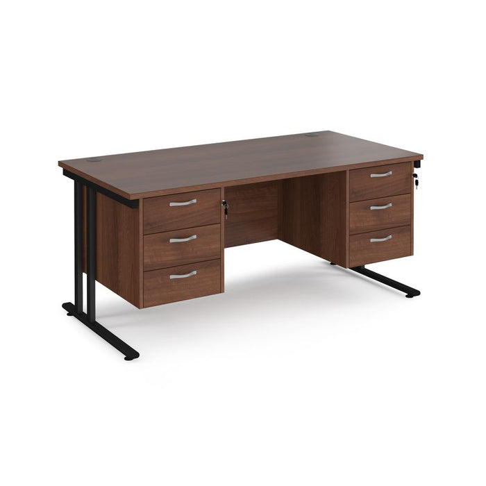 Maestro 25 cantilever leg straight desk with two x 3 drawer pedestals Desking Dams Walnut Black 1600mm x 800mm